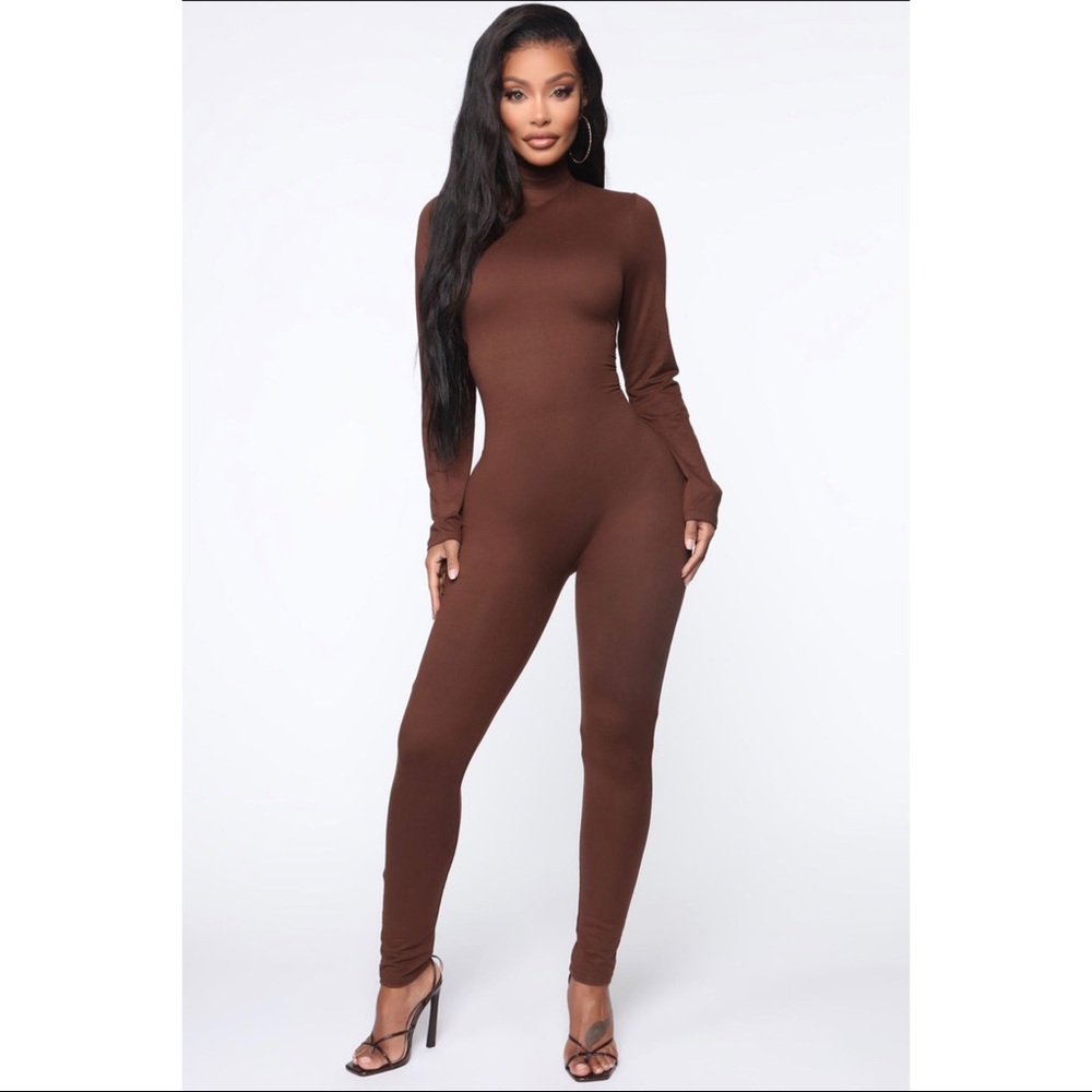 Fashion Nova “Frisky Feline” Brown Long Sleeve Jumpsuit